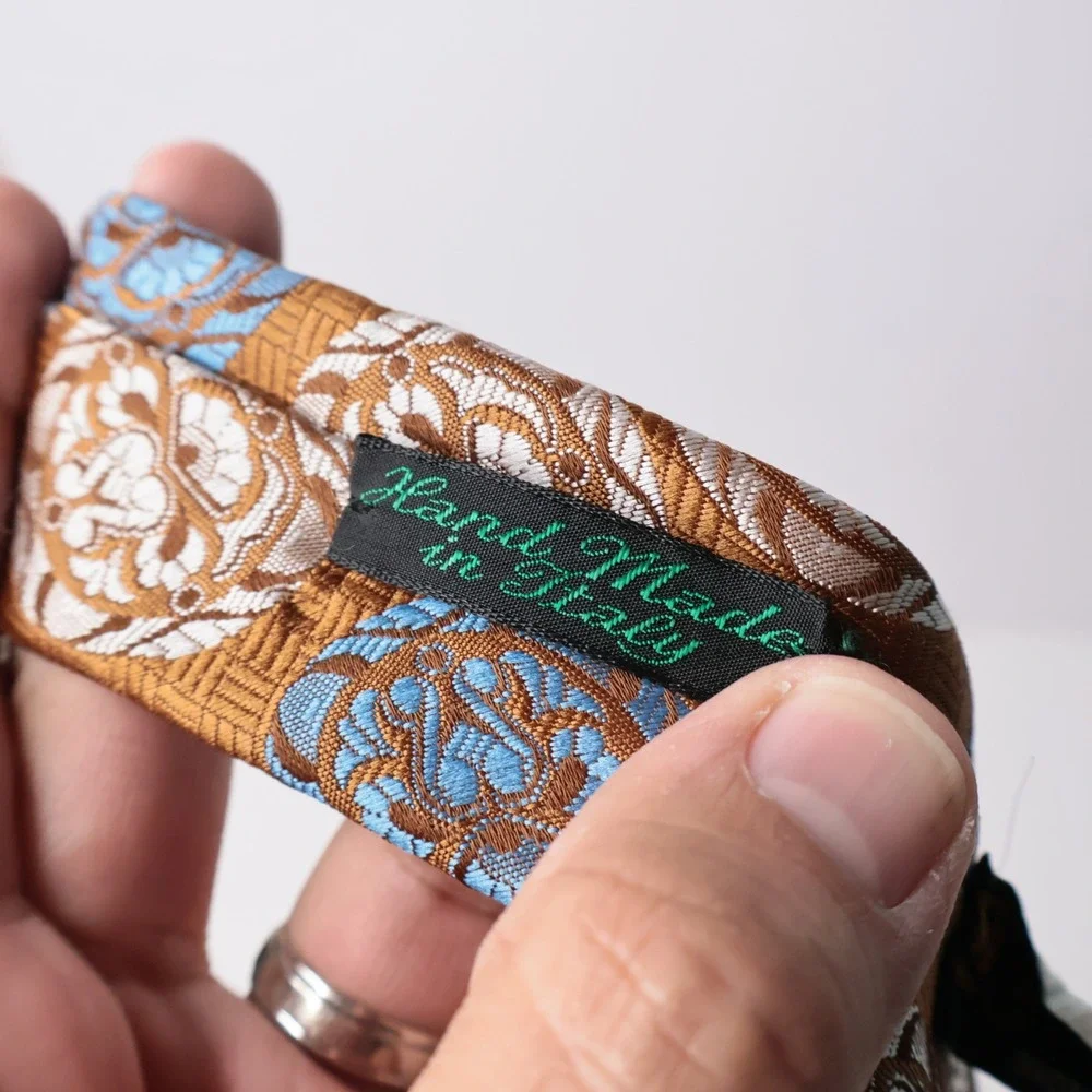 Gino Pompeii Vintage Brown Blue Floral Medallion Tie Italy Wide Retro Groovy VTG
